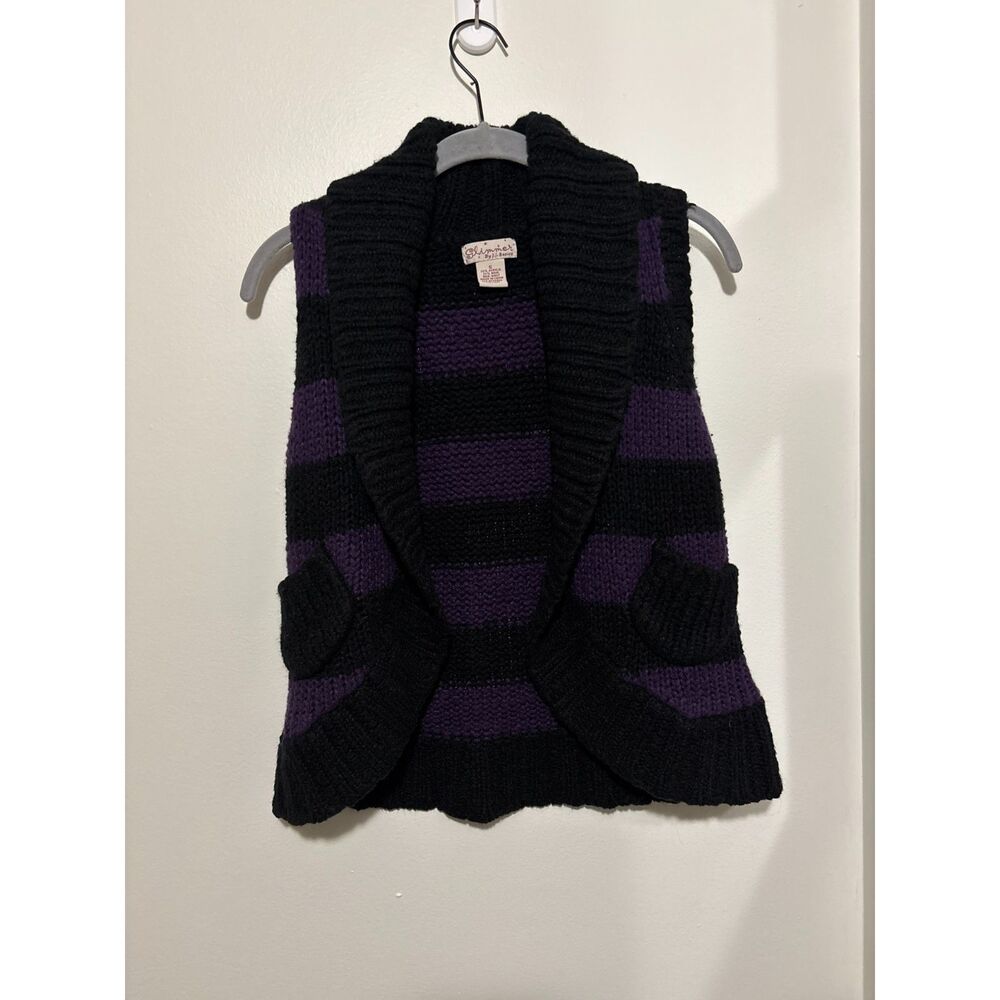 JJ Basics Wool Blend Chunky Knit Striped Cardigan Sweater S Dark Academia